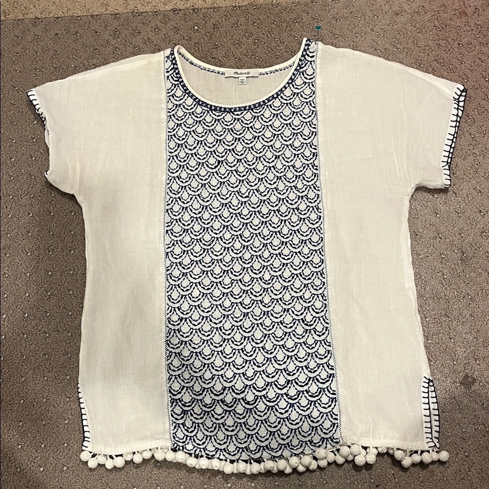 Madewell XXS  Cream and Blue Patterned Top